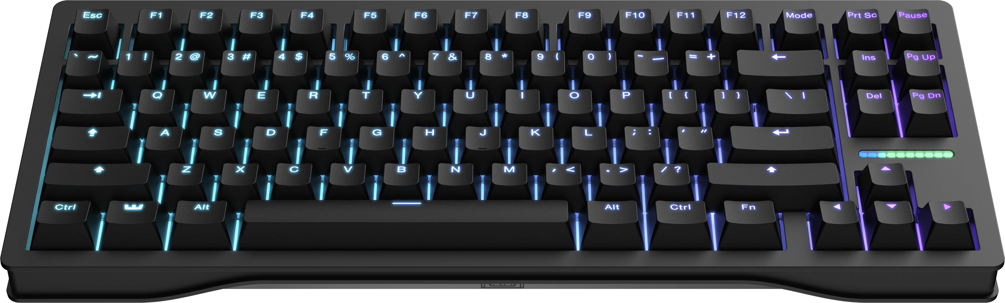 Front view of the Wooting 80HE mechanical keyboard.
